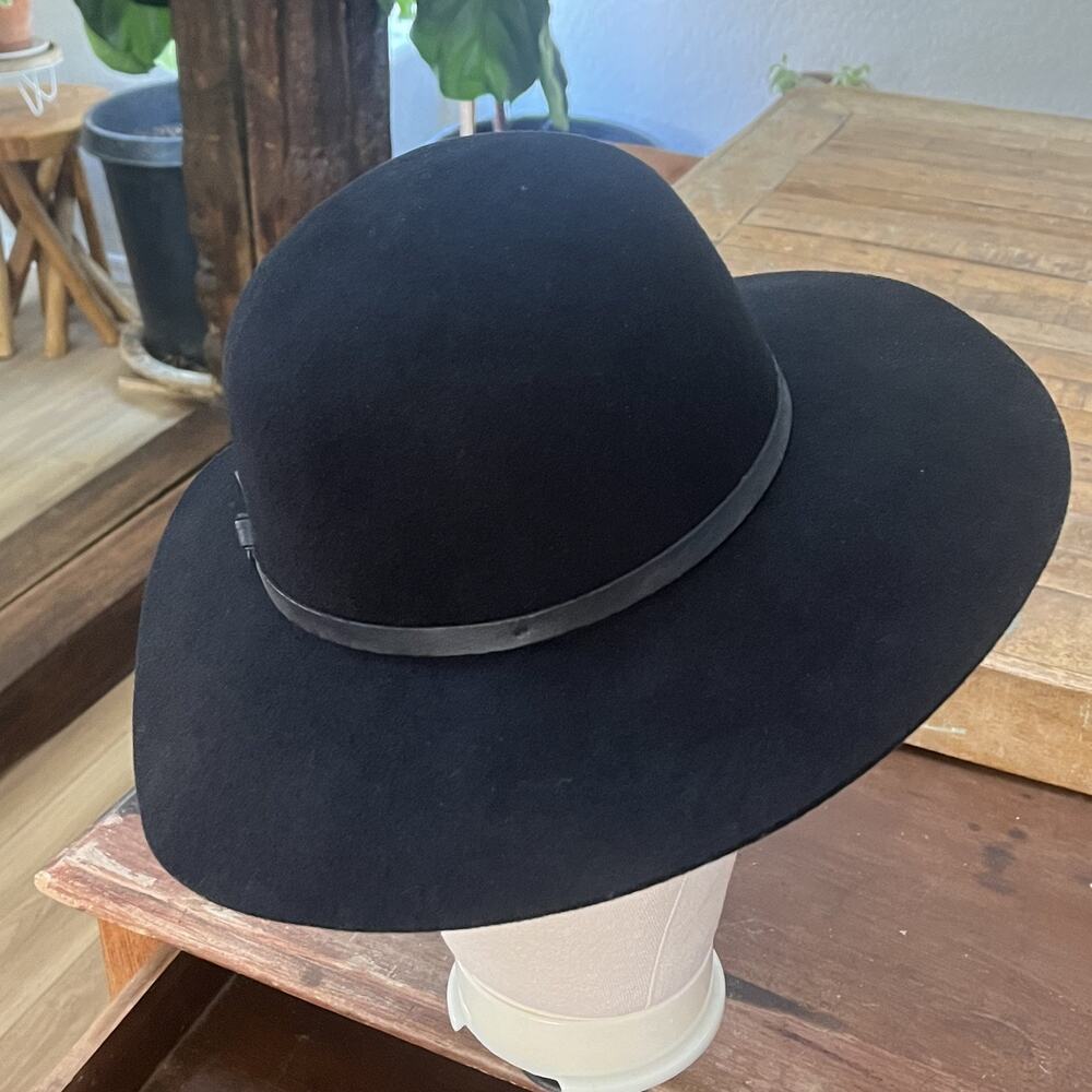 J.Jill Black Black Wool Felt Floppy Hat One Size Wide Brim Decorative Band